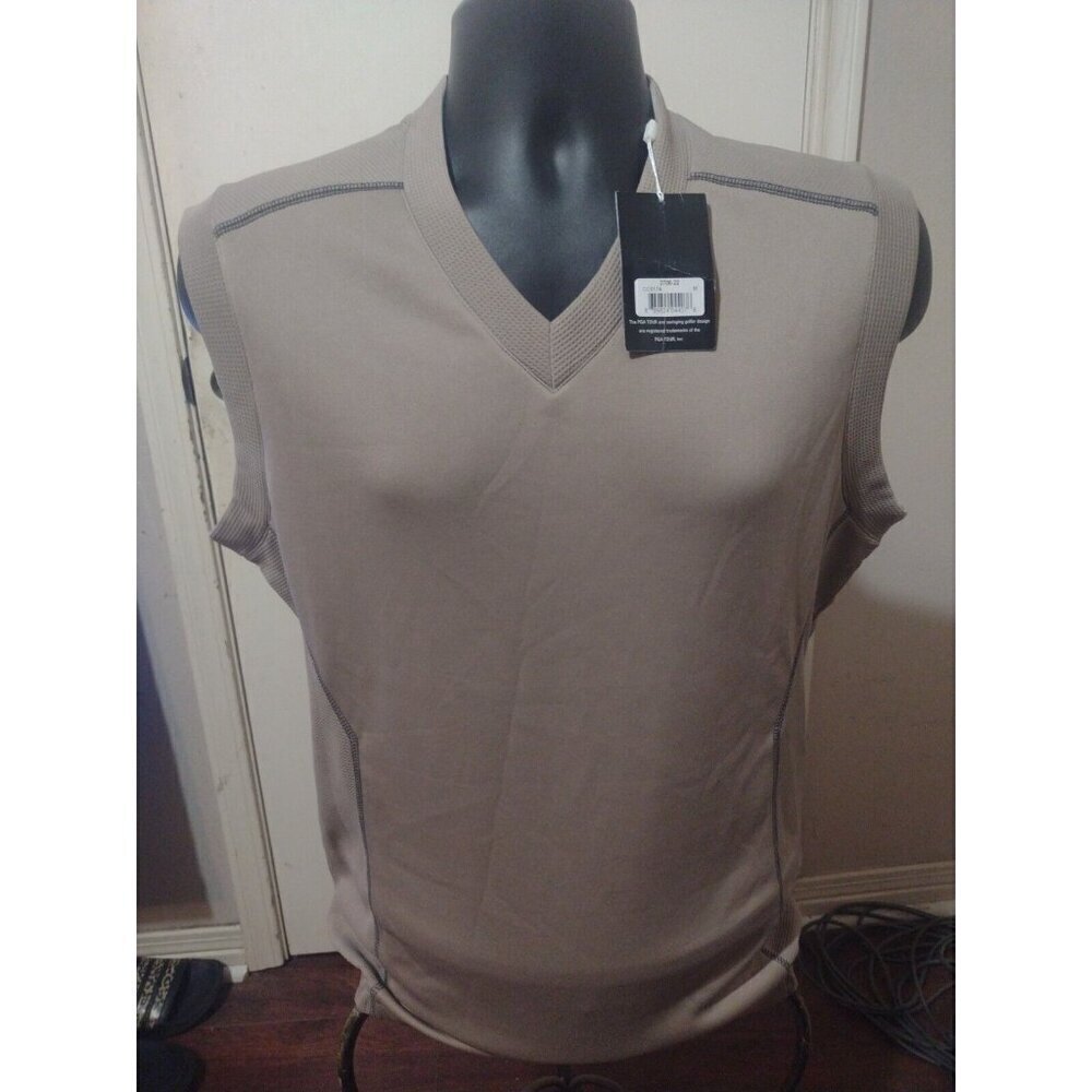 New PGA Tour Golf Vest Sleeveless Sweater Brown Pullover Medium M Mens NWT